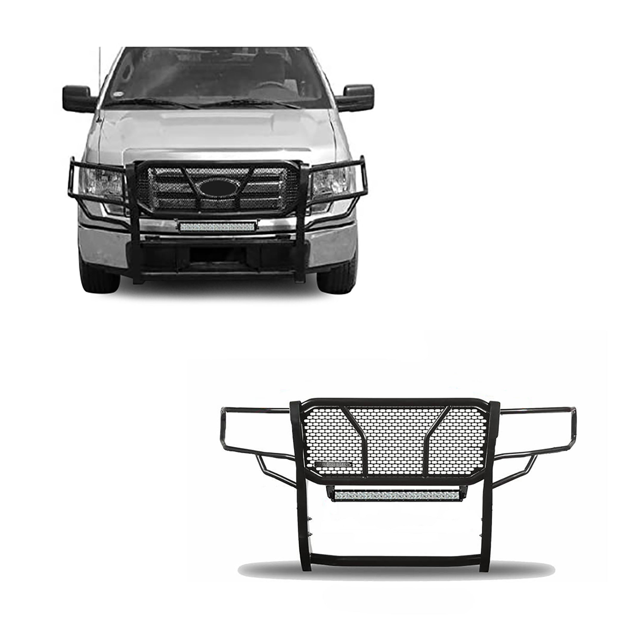 2009-2014 Ford F-150 Rugged Heavy Duty Grille Guard Kit Modular Includes 1 20in Double Row LED Light Bar | Black Horse Off Road - Image 1