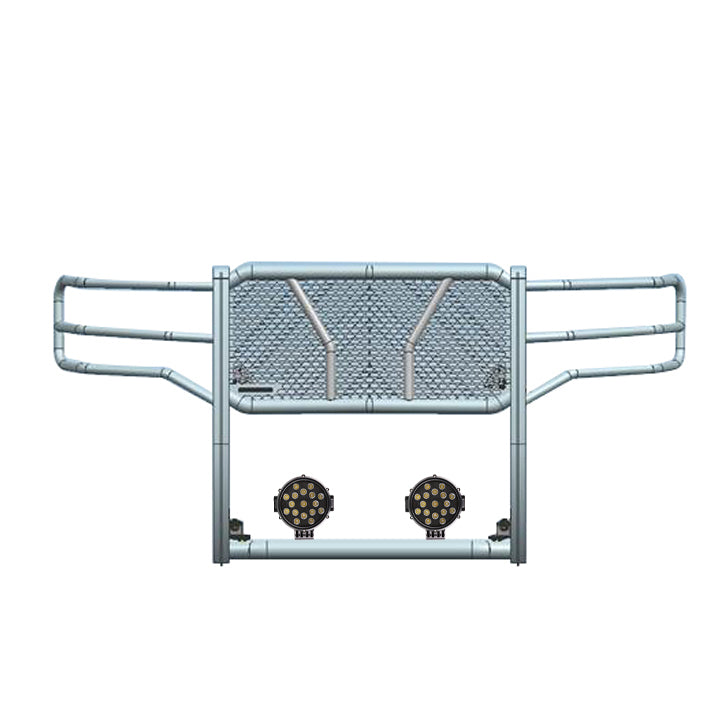2015-2019 Gmc Sierra 2500 Hd Rugged Heavy Duty Grille Guard Kit Modular Incl. pair of 7.0" Dia. LED Lights w/ Black Trim Rings w/ Wiring Harness and Switch | Black Horse Off Road - Image 1