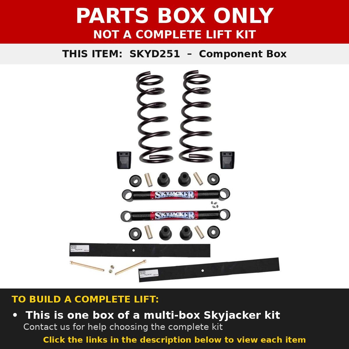 PARTS BOX ONLY - SKYD251 component box, not a complete lift kit