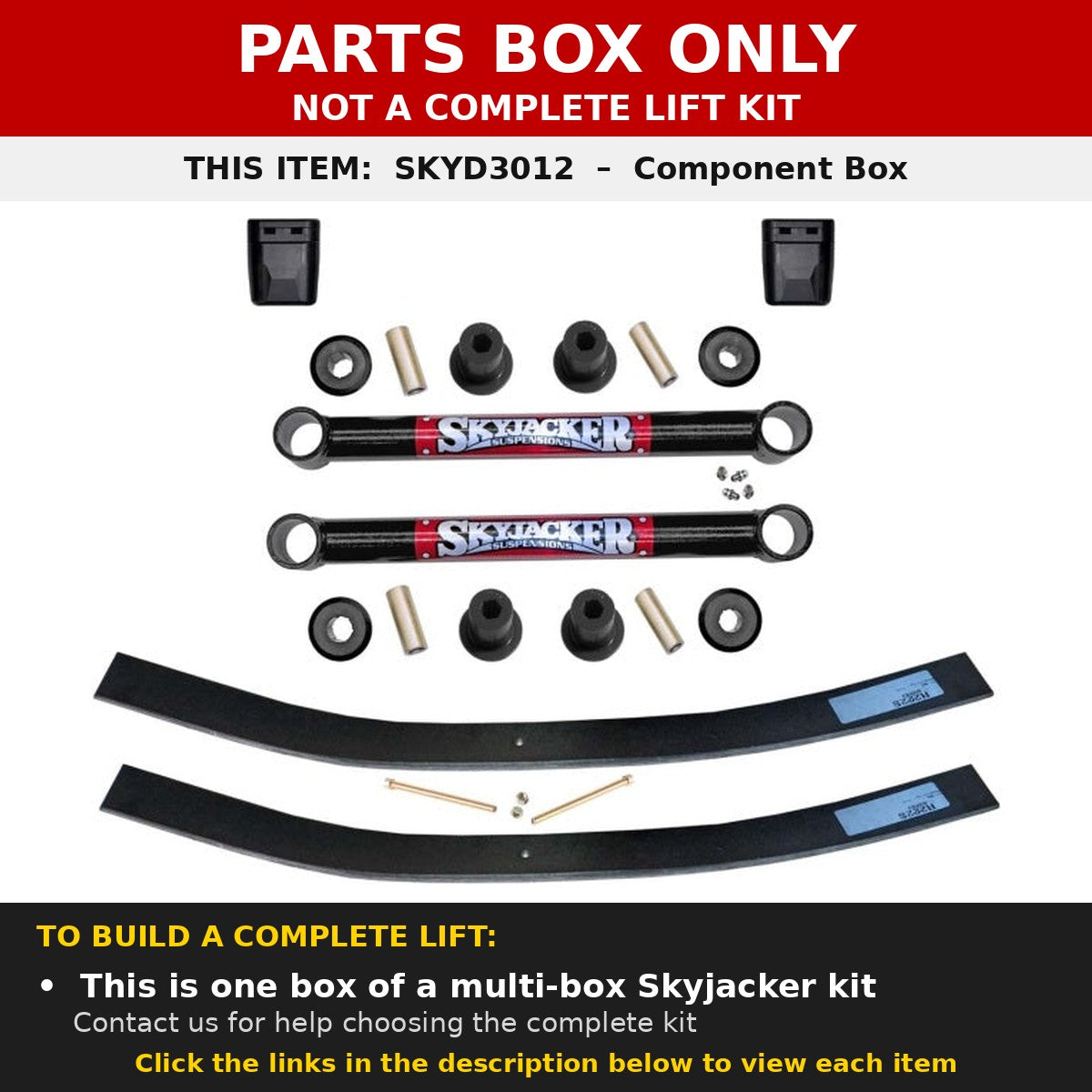 PARTS BOX ONLY - SKYD3012 component box, not a complete lift kit