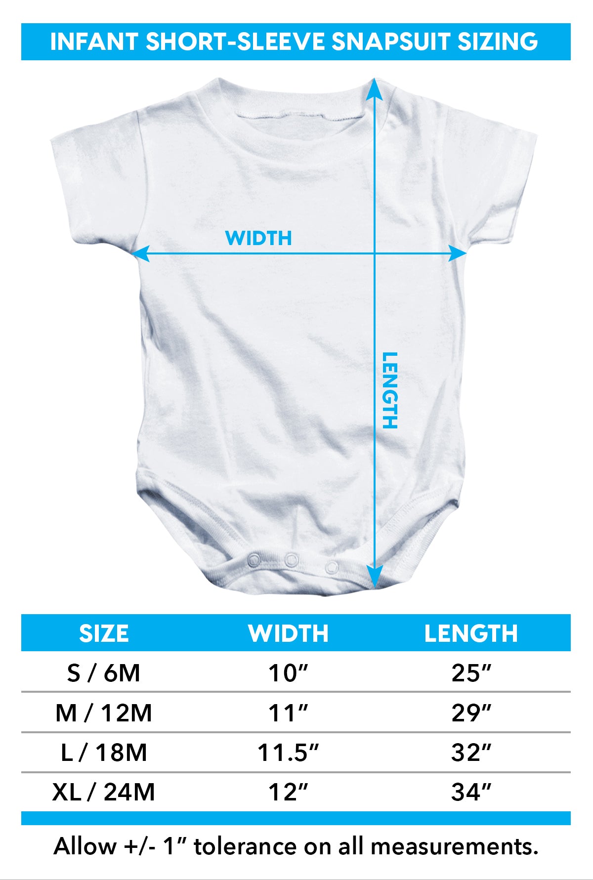 Infant snapsuit size chart