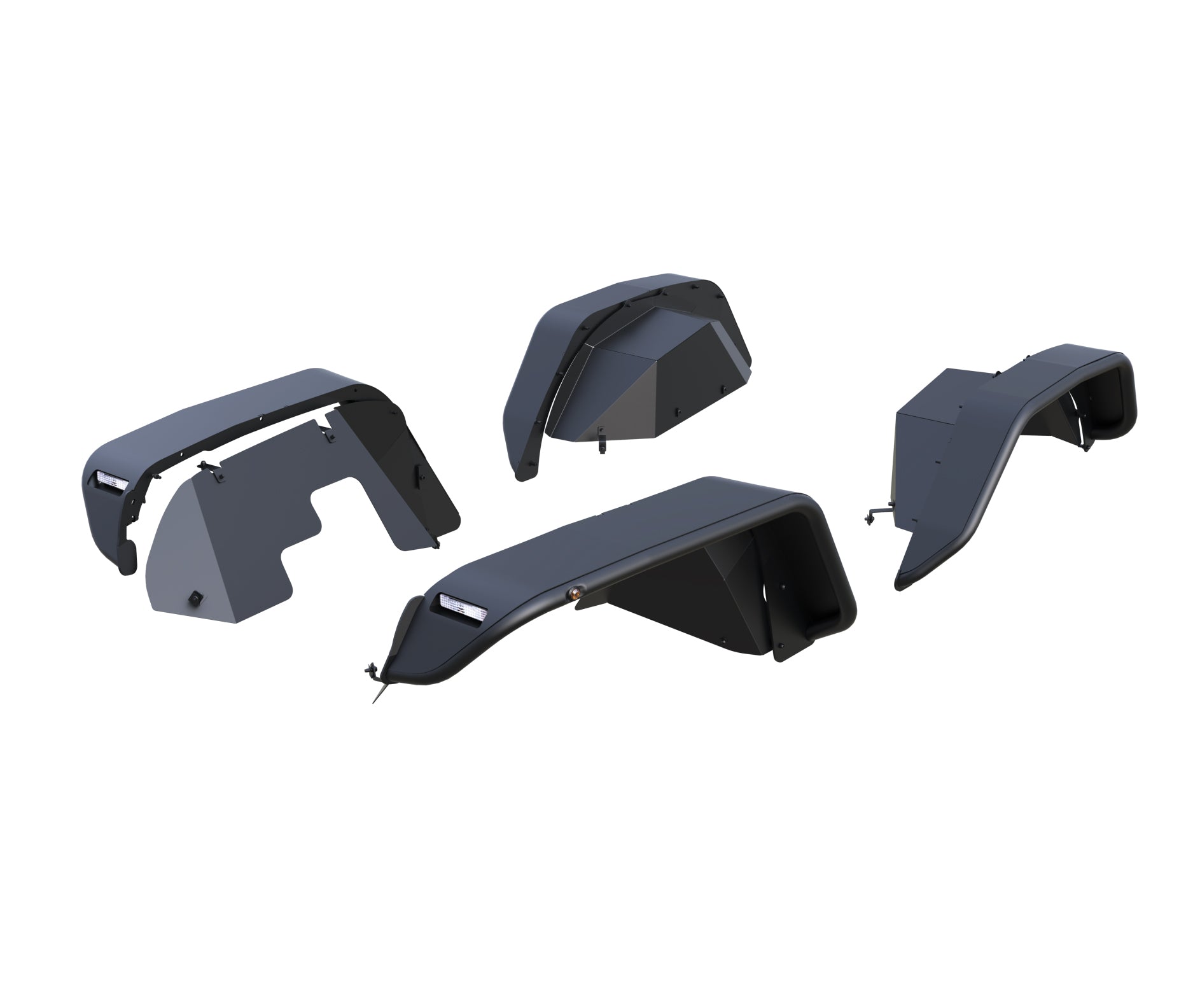 2020-2026 Jeep Gladiator Full Set Tubular Fender Flares & Inner Fender Flares Liners - Front & Rear | Black Horse Off Road - Image 1