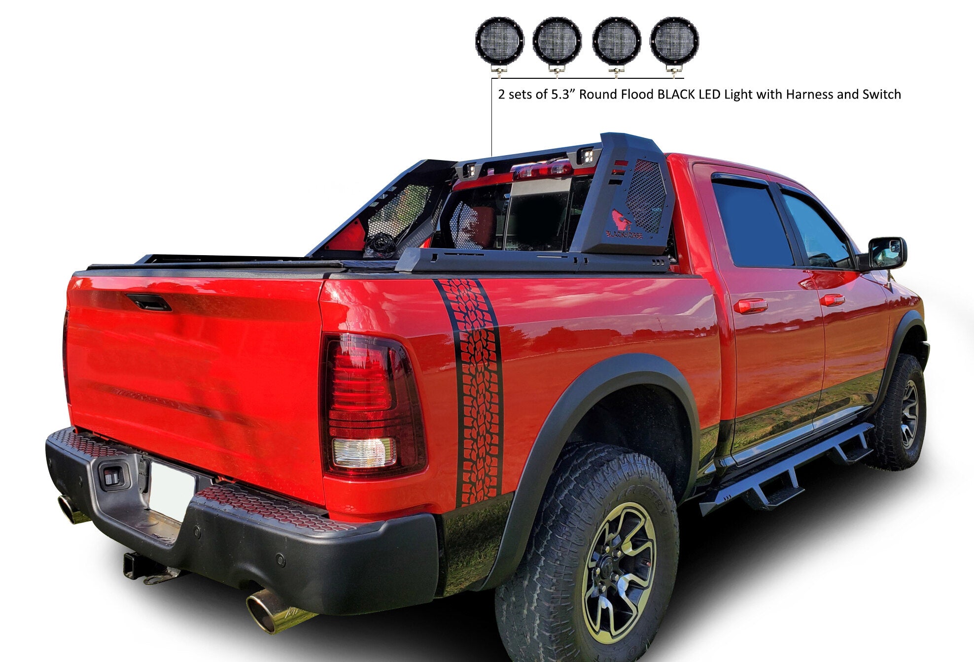 Vigor Roll Bar Kit Modular 2 sets of 5.3" Dia. Black LED Flood Lights w/ Harness and Switch | Black Horse Off Road - Image 7