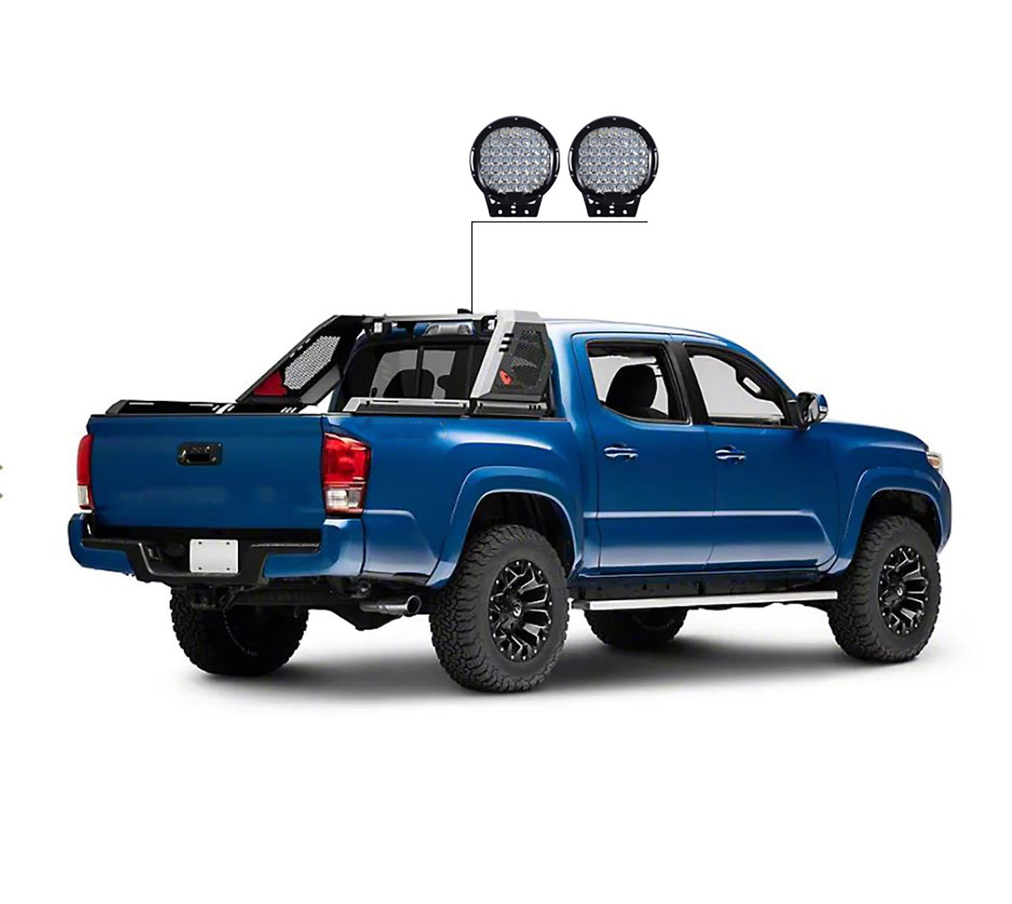 2005-2026 Toyota Tacoma Vigor Roll Bar Kit Modular 2nd Box contains VI06 : 51lb, 34x12x7 W/ Set of 9" Black Round LED Light | Black Horse Off Road - Image 6