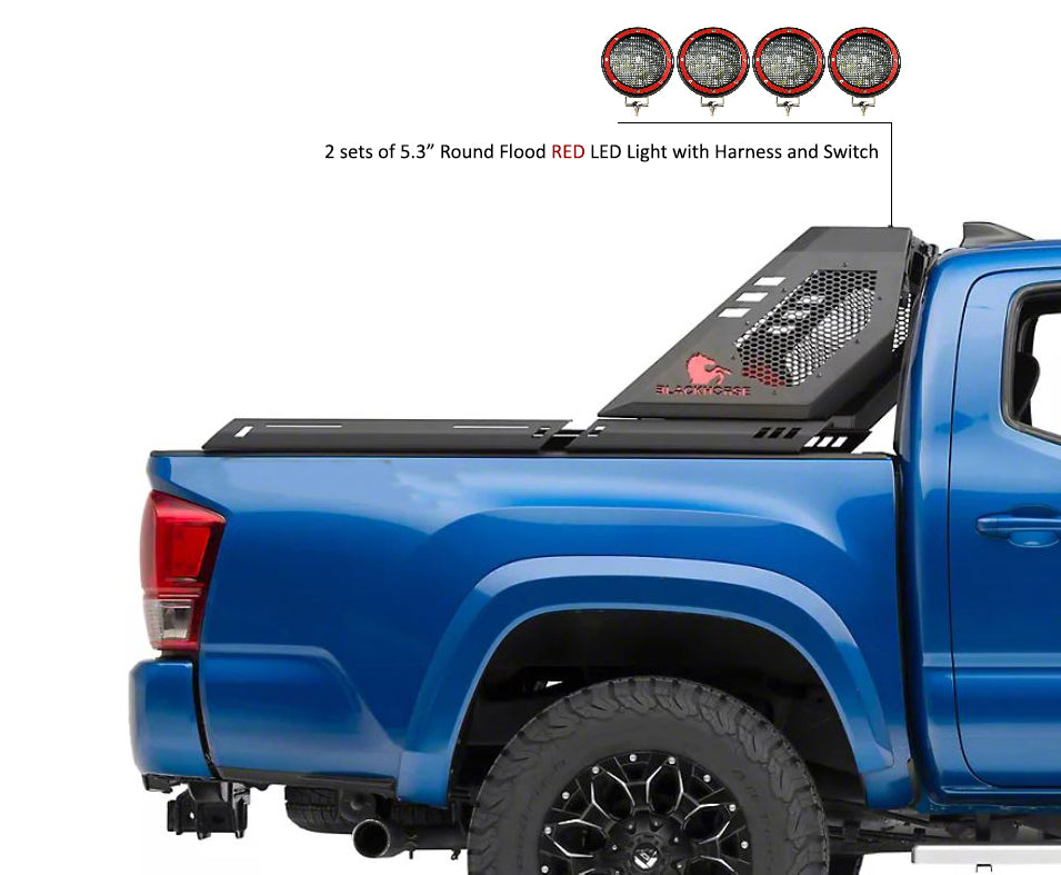 2005-2026 Toyota Tacoma Vigor Roll Bar Kit Modular 2nd Box contains VI06 : 51lb, 34x12x7 & 2 sets of 5.3" Dia. Red LED Flood Lights w/ Harness and Switch | Black Horse Off Road - Image 7