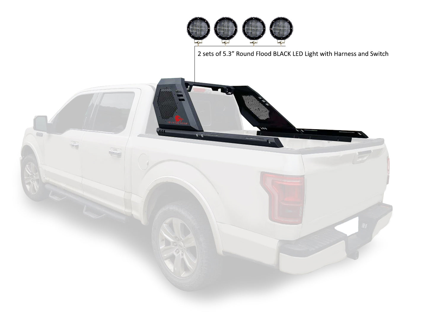 2005-2021 Nissan Frontier Vigor Roll Bar Kit Modular 2 sets of 5.3" Dia. Black LED Flood Lights w/ Harness and Switch | Black Horse Off Road - Image 7