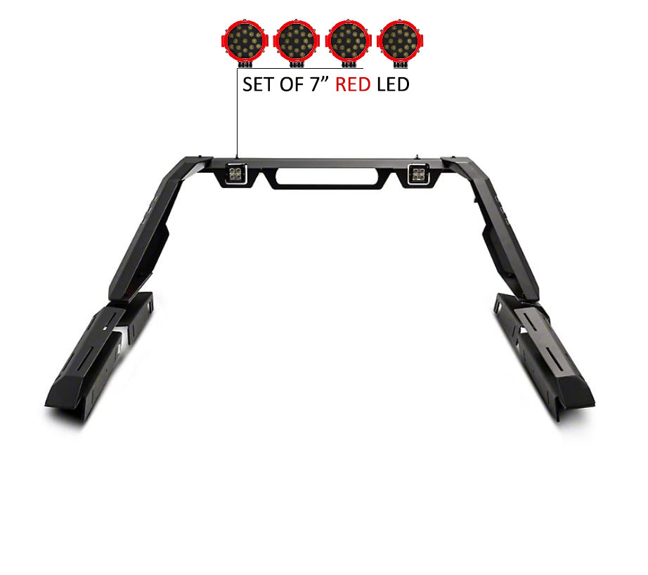 2005-2021 Nissan Frontier Vigor Roll Bar Kit Modular Incl. 2 pairs of 7.0"Dia. LED Lights w/Red Trim Rings w/ Wiring Harness and Switch | Black Horse Off Road - Image 7