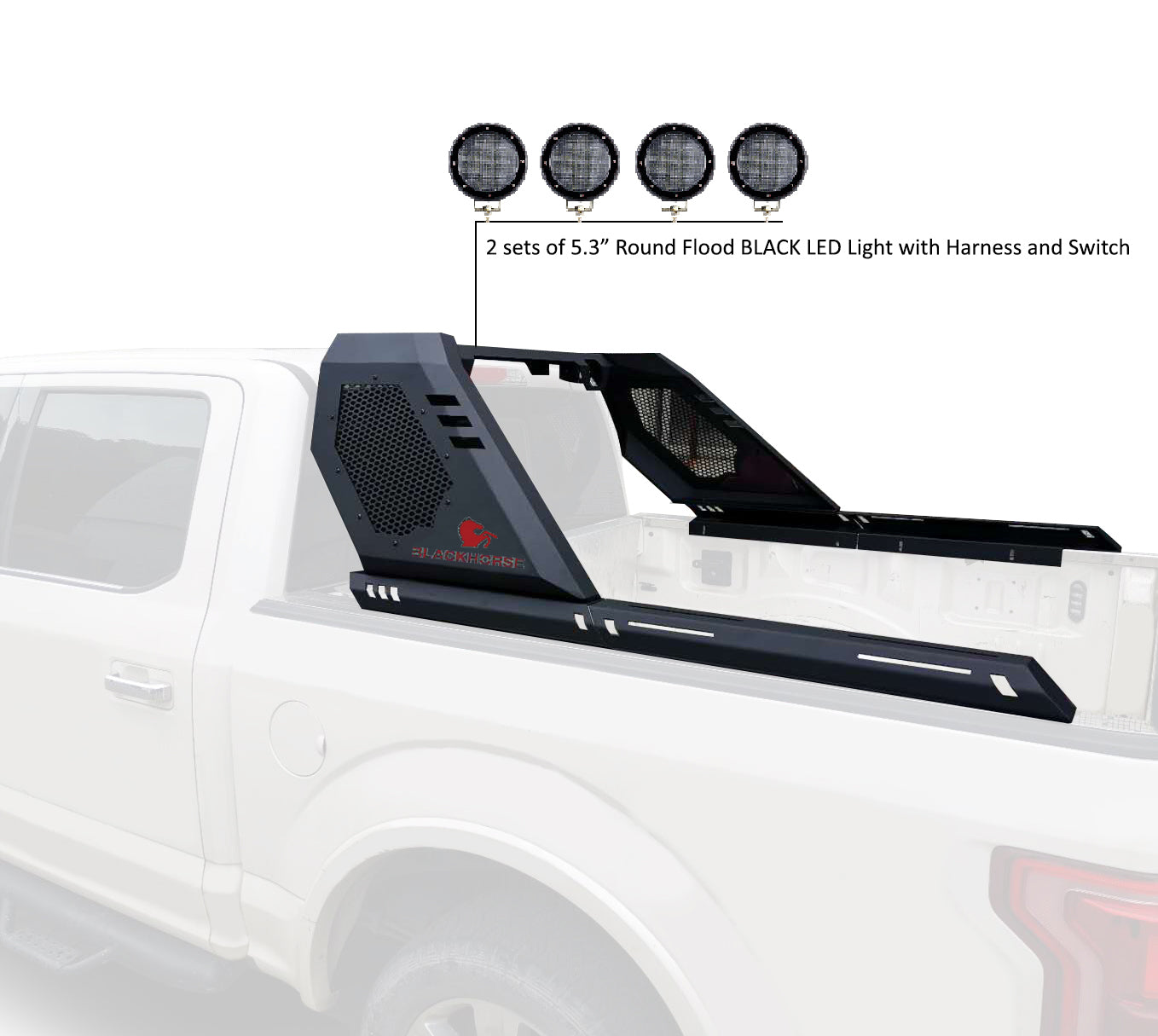 2019-2026 Ford Ranger Vigor Roll Bar Kit Modular 2 sets of 5.3" Dia. Black LED Flood Lights w/ Harness and Switch | Black Horse Off Road - Image 7