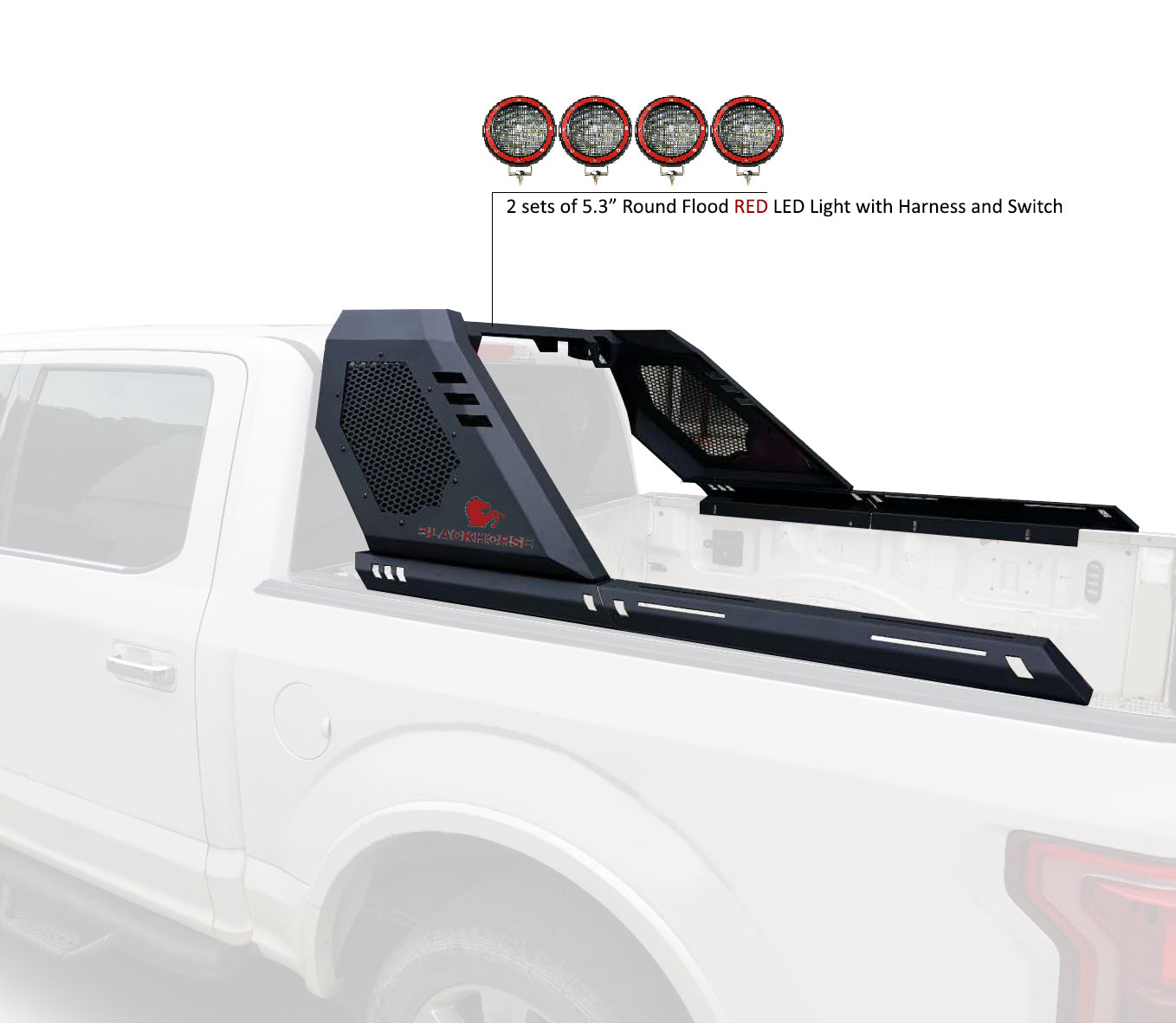 2019-2026 Ford Ranger Vigor Roll Bar Kit Modular 2 sets of 5.3" Dia. Black LED Flood Lights w/ Harness and Switch | Black Horse Off Road - Image 7