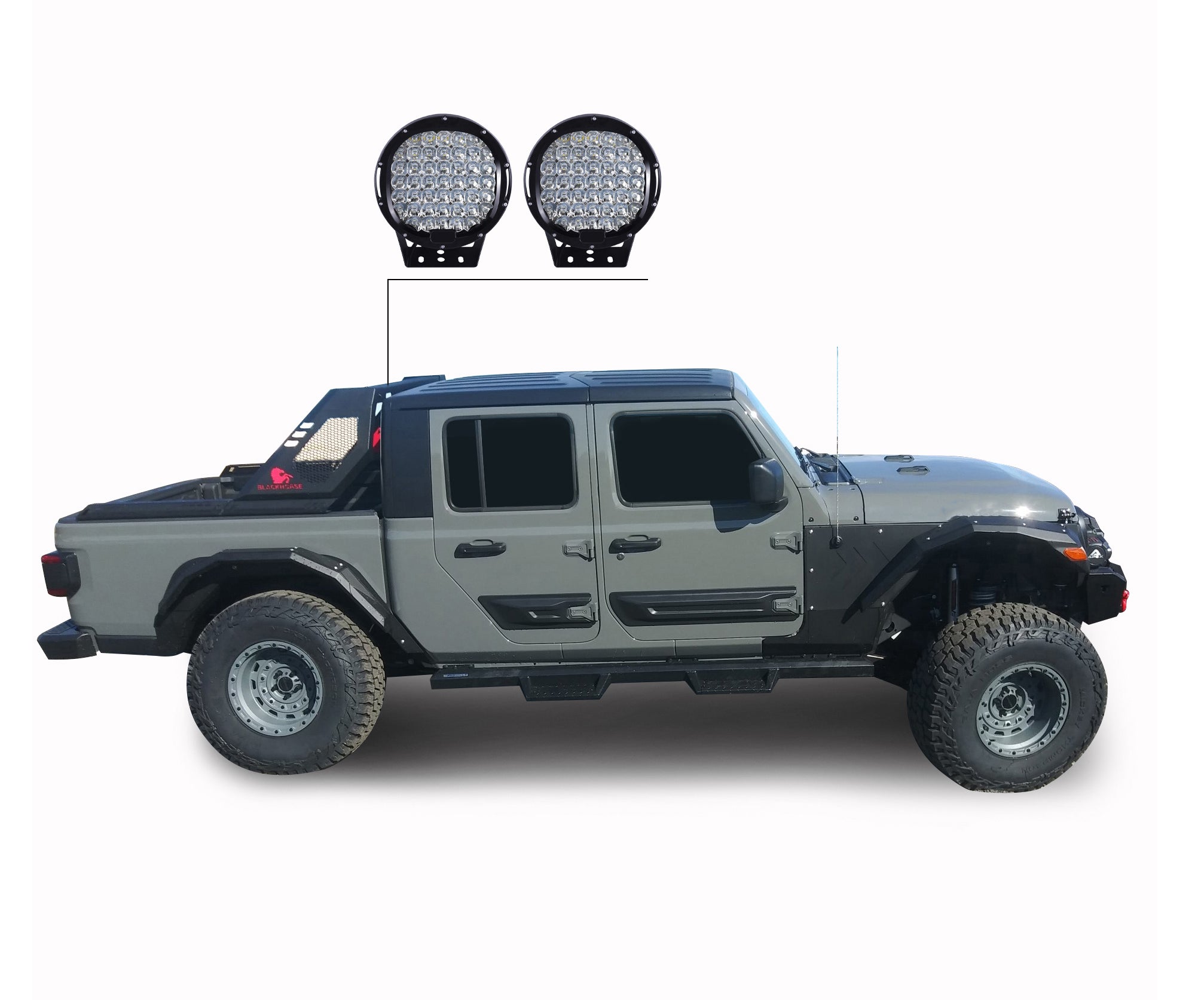 2020-2026 Jeep Gladiator Vigor Roll Bar Kit Modular W/ Set of 9" Black Round LED Light | Black Horse Off Road - Image 6