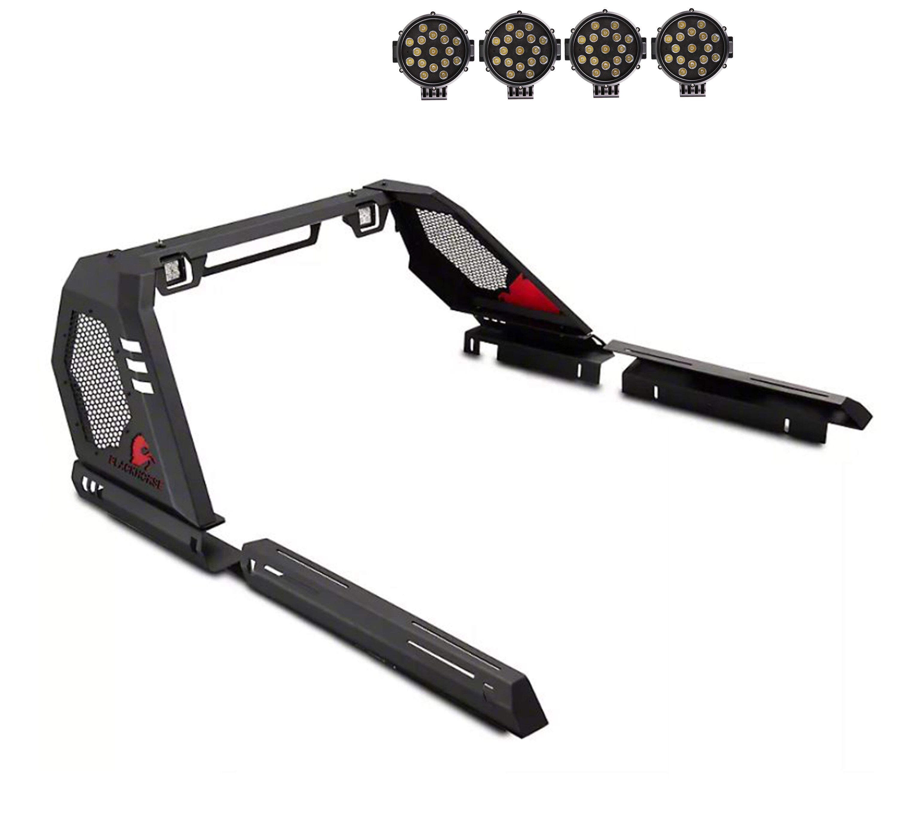 2020-2026 Jeep Gladiator Vigor Roll Bar Kit Modular Incl. 2 pairs of 7.0"Dia. LED Lights w/ Black Trim Rings w/ Wiring Harness and Switch | Black Horse Off Road - Image 1