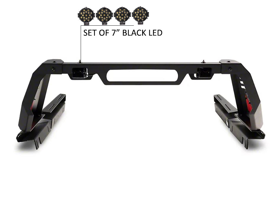 2020-2026 Jeep Gladiator Vigor Roll Bar Kit Modular Incl. 2 pairs of 7.0"Dia. LED Lights w/ Black Trim Rings w/ Wiring Harness and Switch | Black Horse Off Road - Image 2