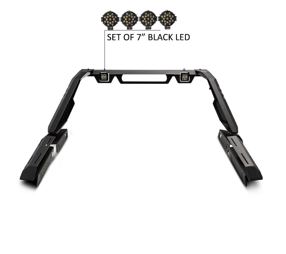 2020-2026 Jeep Gladiator Vigor Roll Bar Kit Modular Incl. 2 pairs of 7.0"Dia. LED Lights w/ Black Trim Rings w/ Wiring Harness and Switch | Black Horse Off Road - Image 3