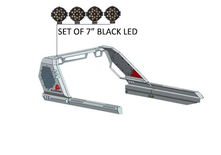 2020-2026 Jeep Gladiator Vigor Roll Bar Kit Modular Incl. 2 pairs of 7.0"Dia. LED Lights w/ Black Trim Rings w/ Wiring Harness and Switch | Black Horse Off Road - Image 4
