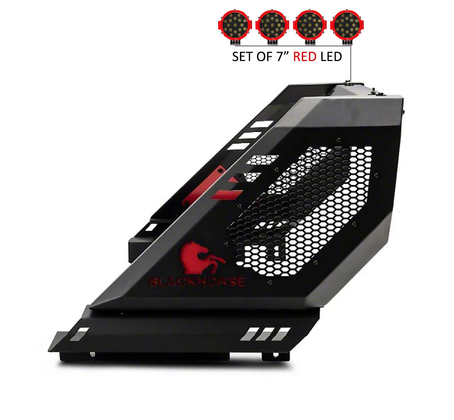 2020-2026 Jeep Gladiator Vigor Roll Bar Kit Modular Incl. 2 pairs of 7.0"Dia. LED Lights w/Red Trim Rings w/ Wiring Harness and Switch | Black Horse Off Road - Image 3