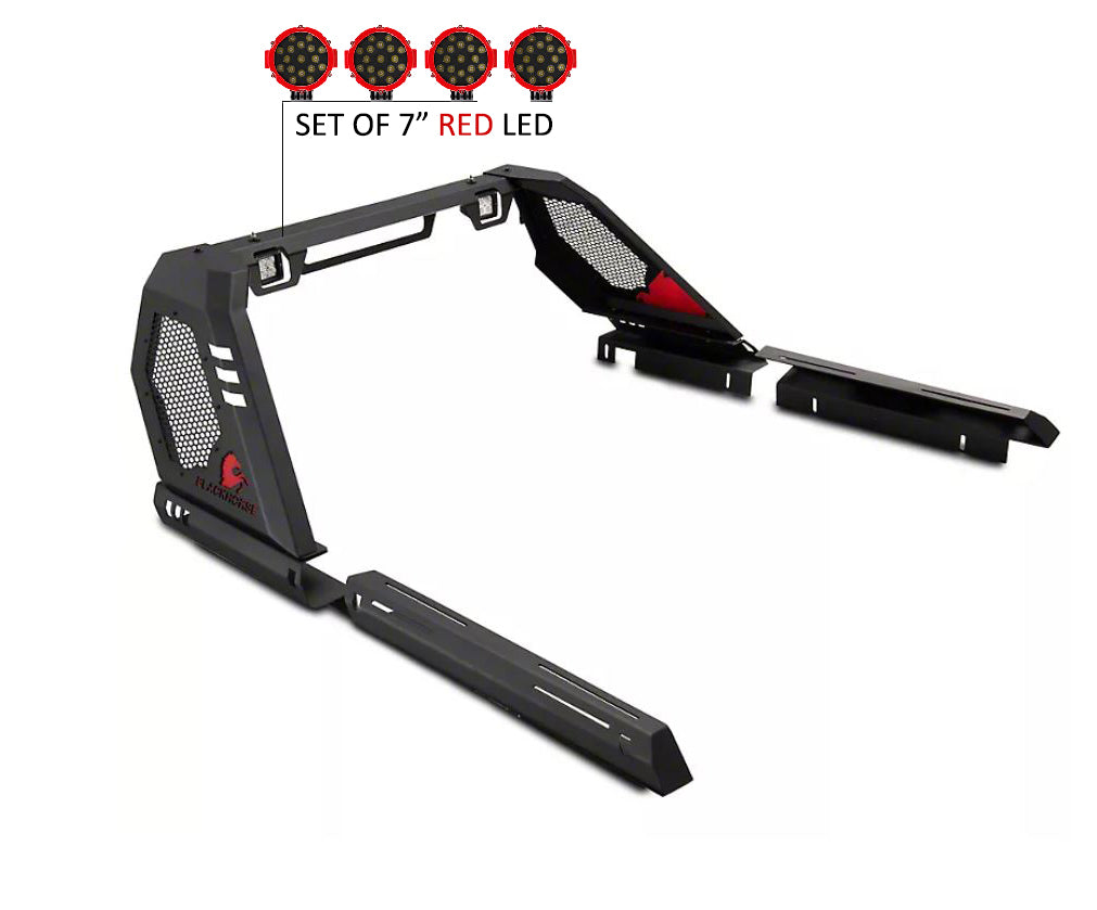 2020-2026 Jeep Gladiator Vigor Roll Bar Kit Modular Incl. 2 pairs of 7.0"Dia. LED Lights w/Red Trim Rings w/ Wiring Harness and Switch | Black Horse Off Road - Image 7