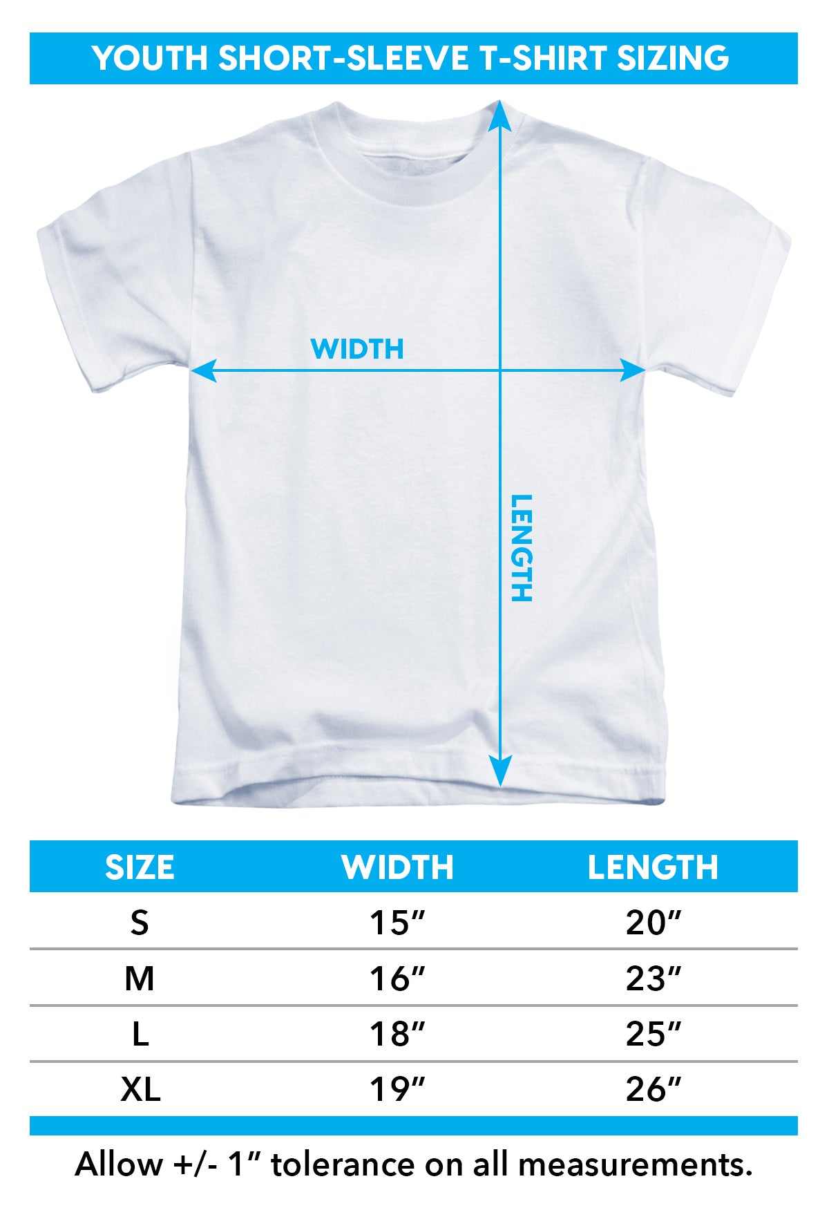 Youth t-shirt size chart