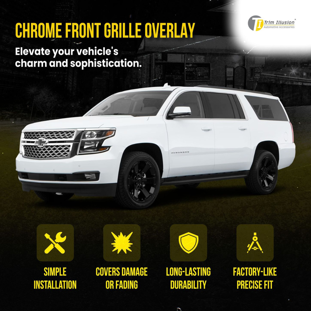 2015-2020 Chevrolet Tahoe/Suburban 2 PCS Diamond Mesh Chrome Tape-on Patented Grille Overlay