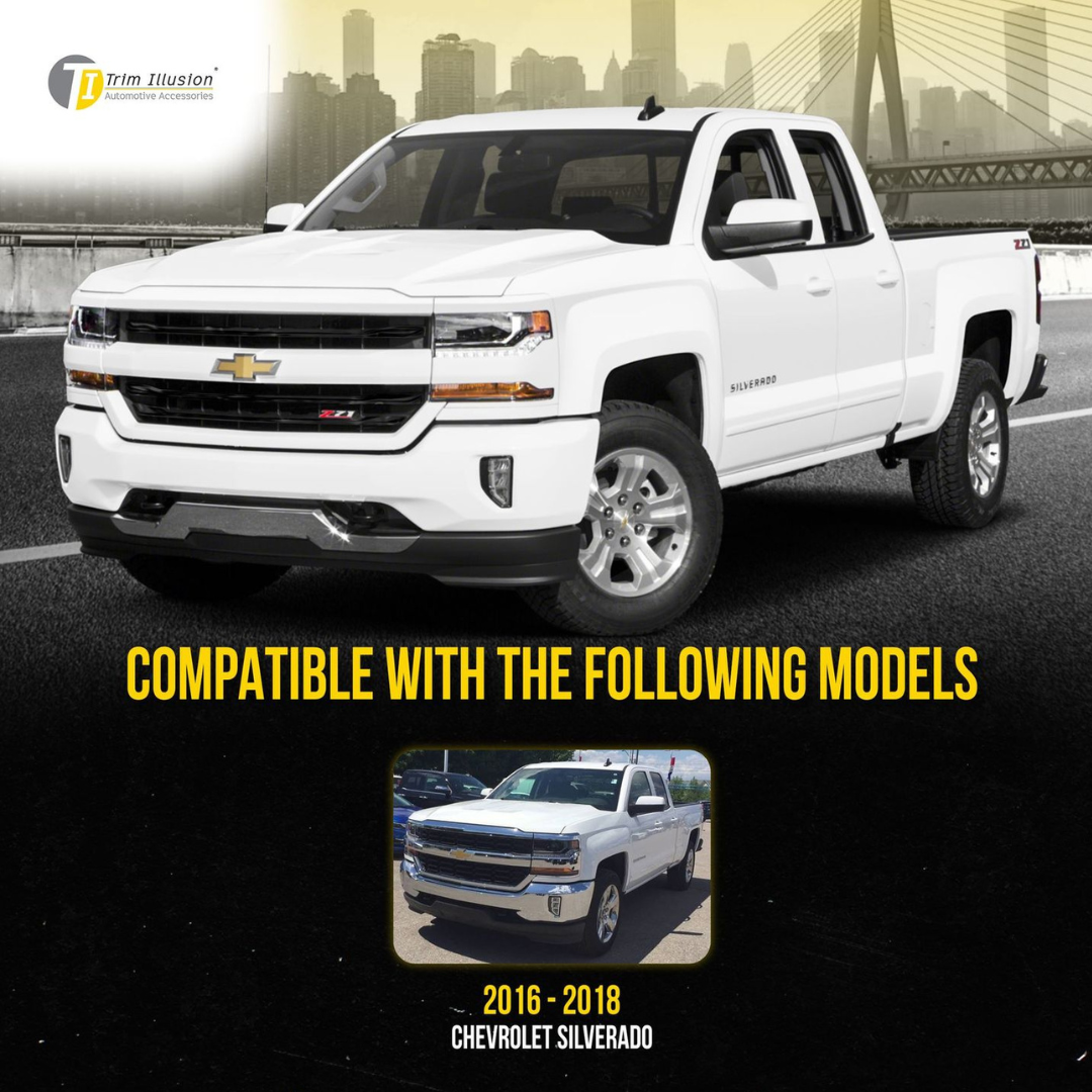 2016-2018 Chevrolet Silverado 1500 LTZ 3 PCS Gloss Black Tape-on Patented Grille Overlay