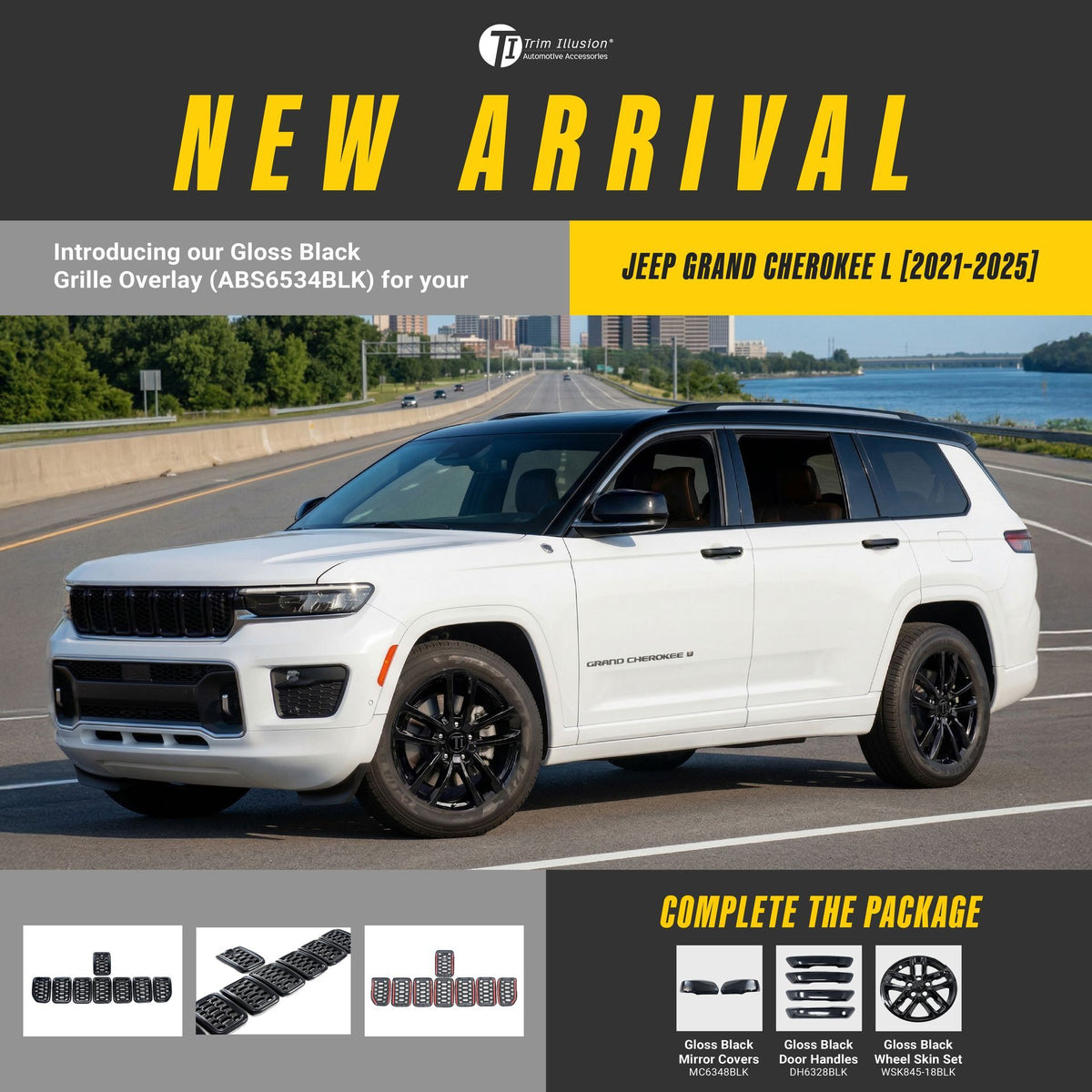 Trim Illusion ABS6534BLK gloss black grille overlay for 2021-2026 Jeep Grand Cherokee L and Grand Cherokee - image 14