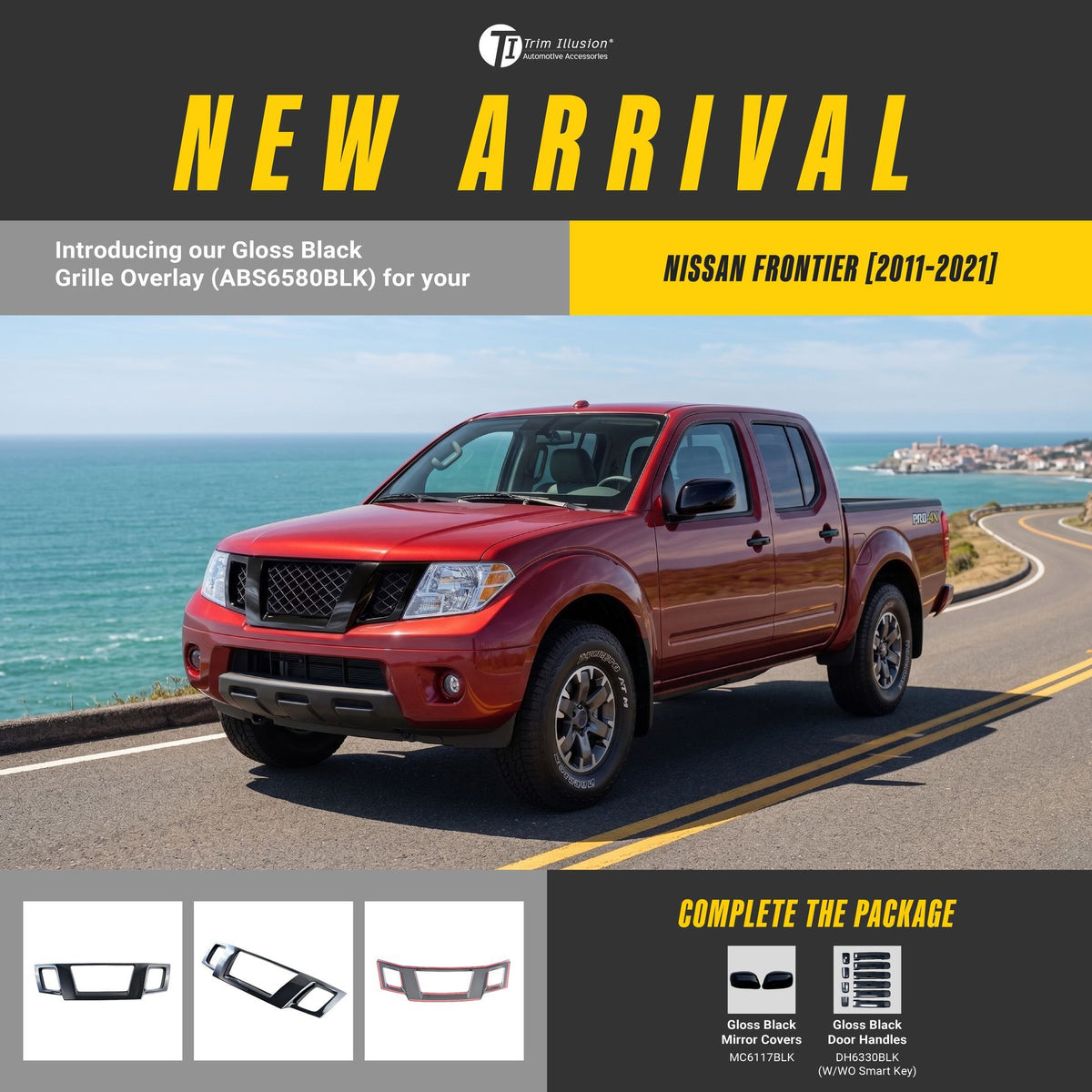 Trim Illusion ABS6580BLK gloss black grille overlay for 2011-2021 Nissan Frontier - image 13