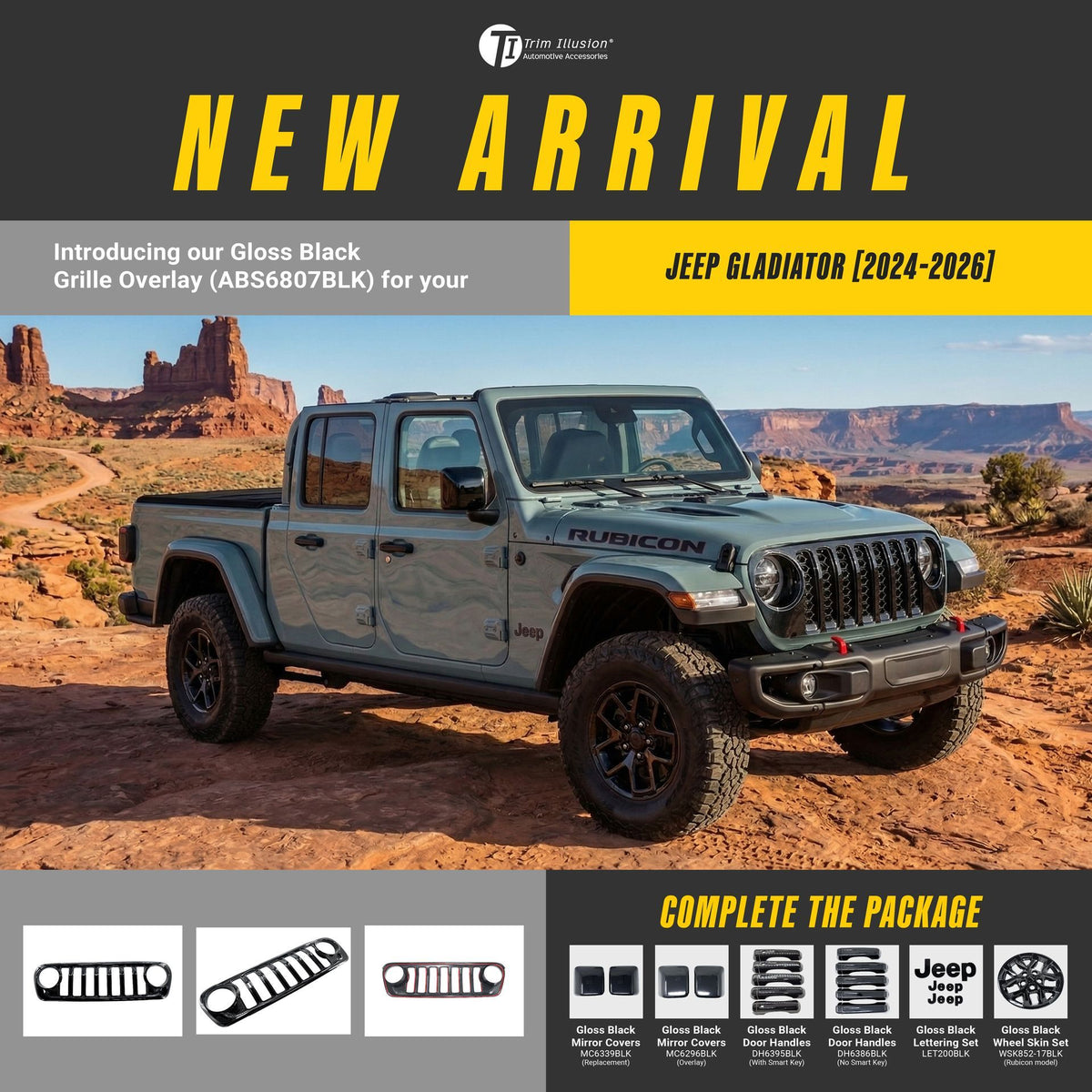 Trim Illusion ABS6807BLK gloss black grille overlay for 2024-2026 Jeep Wrangler and Gladiator - image 16