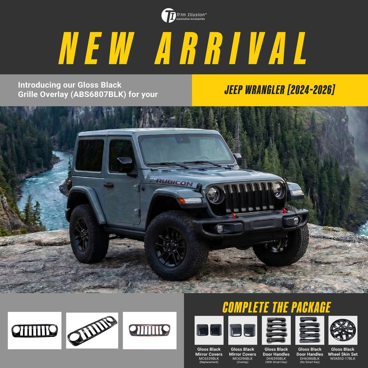 Trim Illusion ABS6807BLK gloss black grille overlay for 2024-2026 Jeep Wrangler and Gladiator - image 14