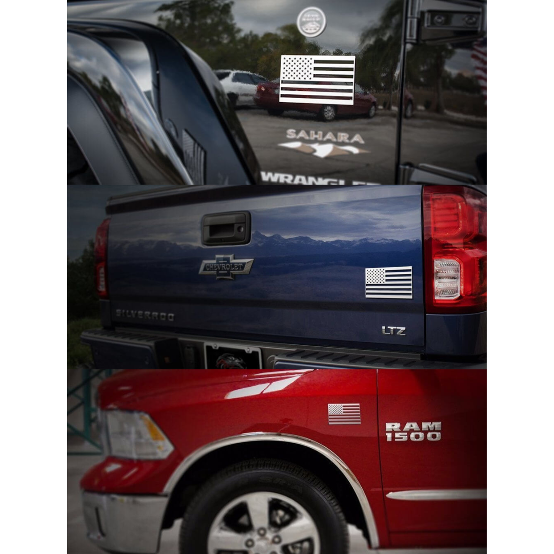 American Flag Emblem 1 or 2 Piece Set | Stainless Steel, Choose Color & Finish