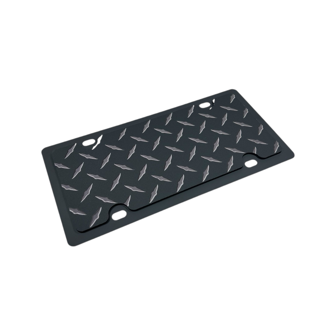 Blacked Out Diamond Plate Carbon Steel License Plate