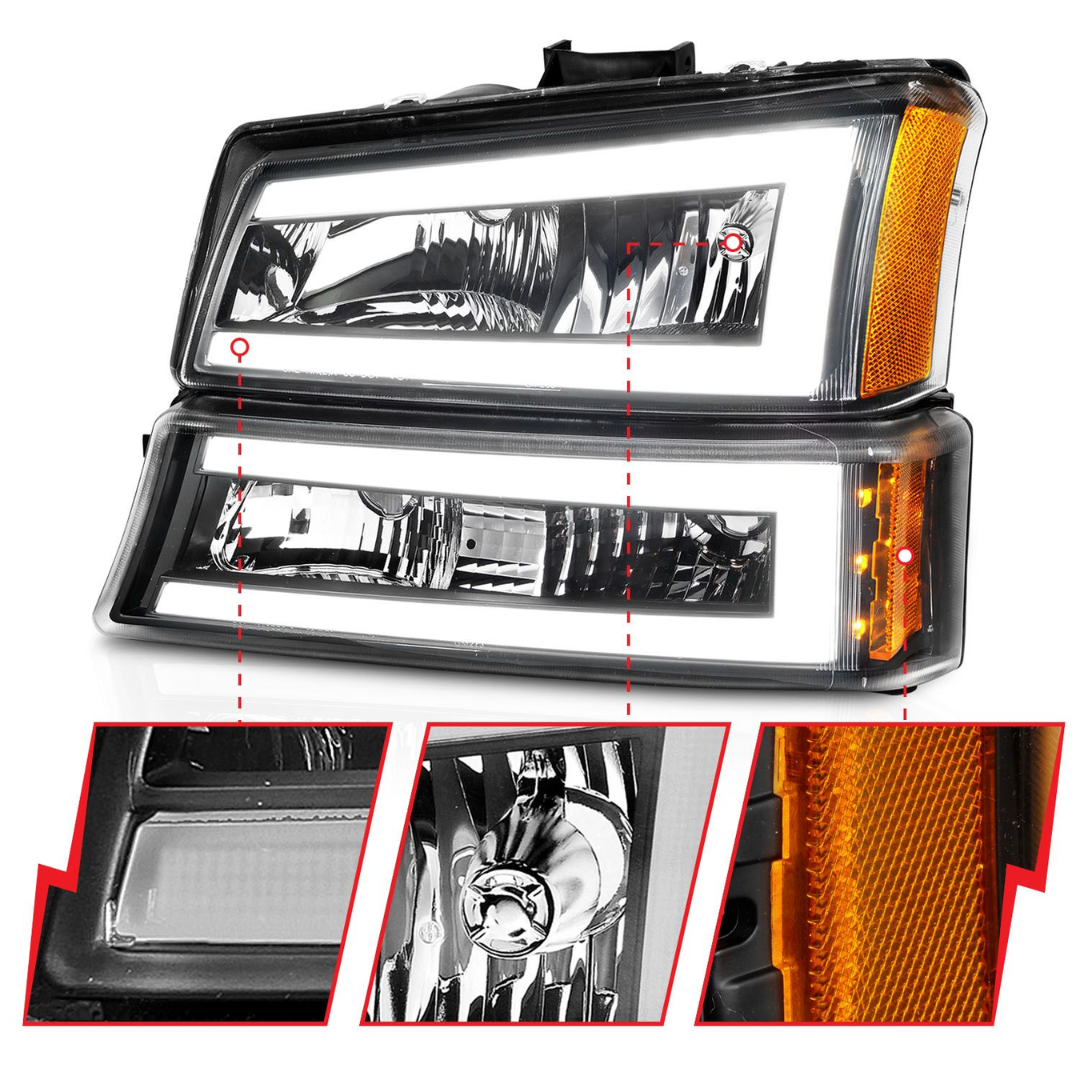 Chevrolet Silverado 1500 03-06 / 07 Classic Black Crystal LED Projector Plank Style Headlights 4pcs