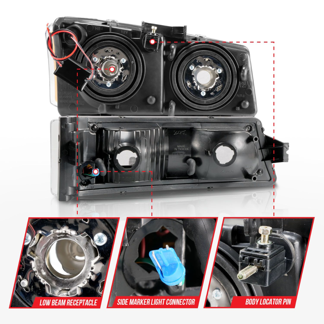 Chevrolet Silverado 1500 03-06 / 07 Classic Black Crystal LED Projector Plank Style Headlights 4pcs