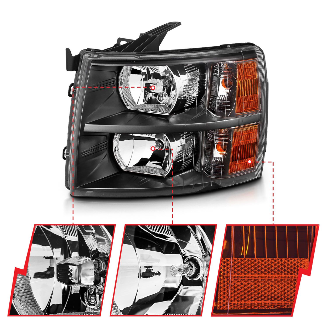 Chevrolet Silverado 1500 07-13 / 2500HD/3500HD 07-14 Black Crystal Headlights