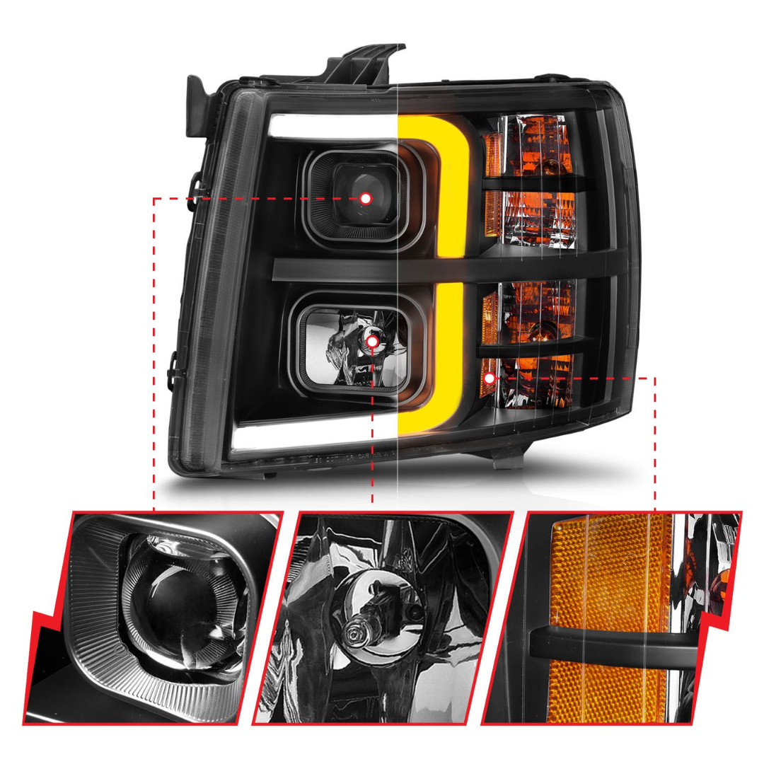 Chevrolet Silverado 1500 07-13 / 2500HD/3500HD 07-14 Black Projector Plank Style Sequential Headlights