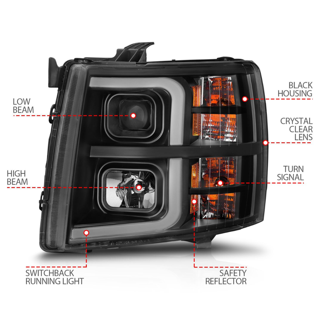 Chevrolet Silverado 1500 07-13 / 2500HD/3500HD 07-14 Black Projector Plank Style Sequential Headlights