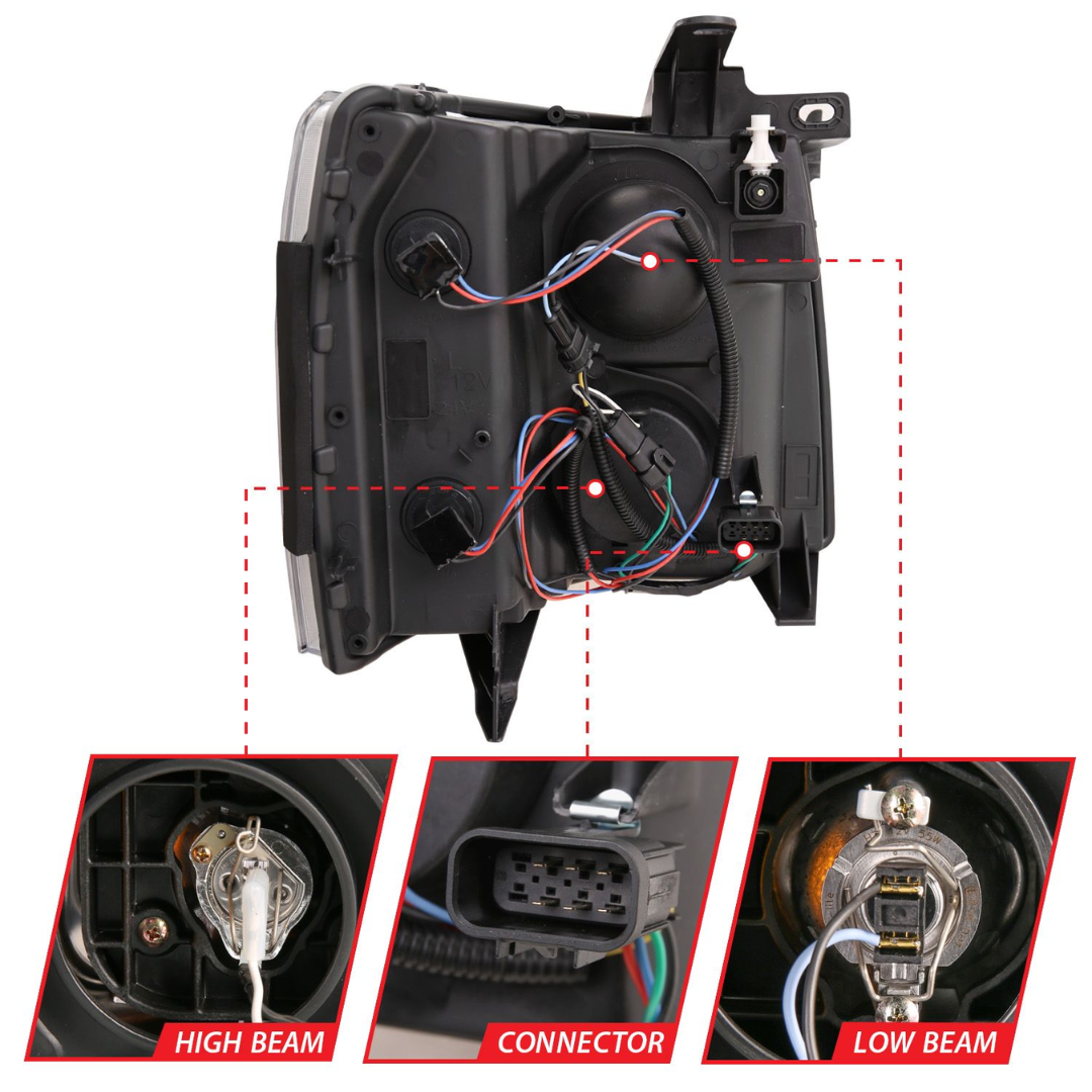 Chevrolet Silverado 1500 07-13 / 2500HD/3500HD 07-14 Black Projector Plank Style Switchback Headlights