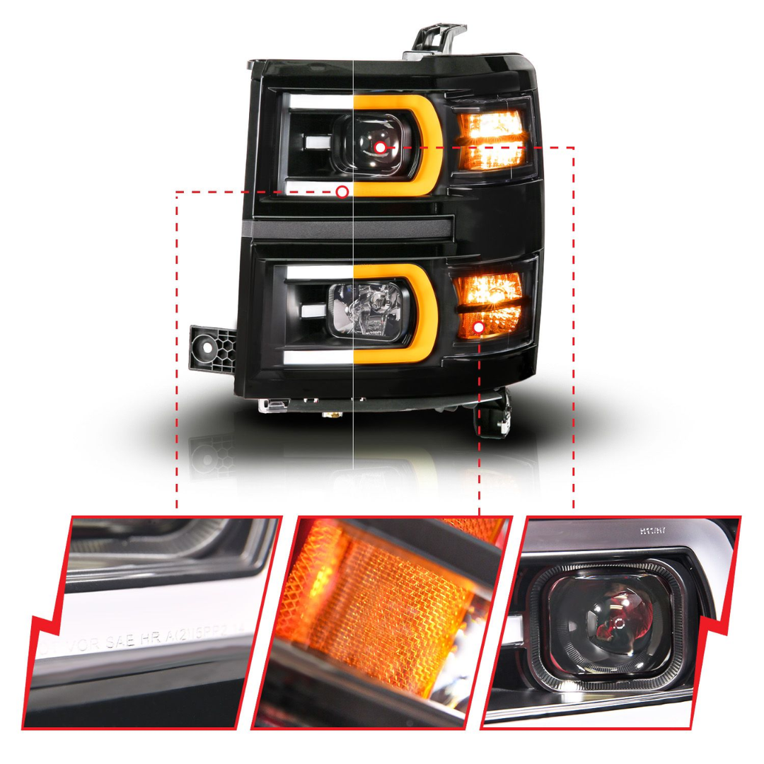 Chevrolet Silverado 1500 14-15 Black Projector Plank Style Sequential Headlights