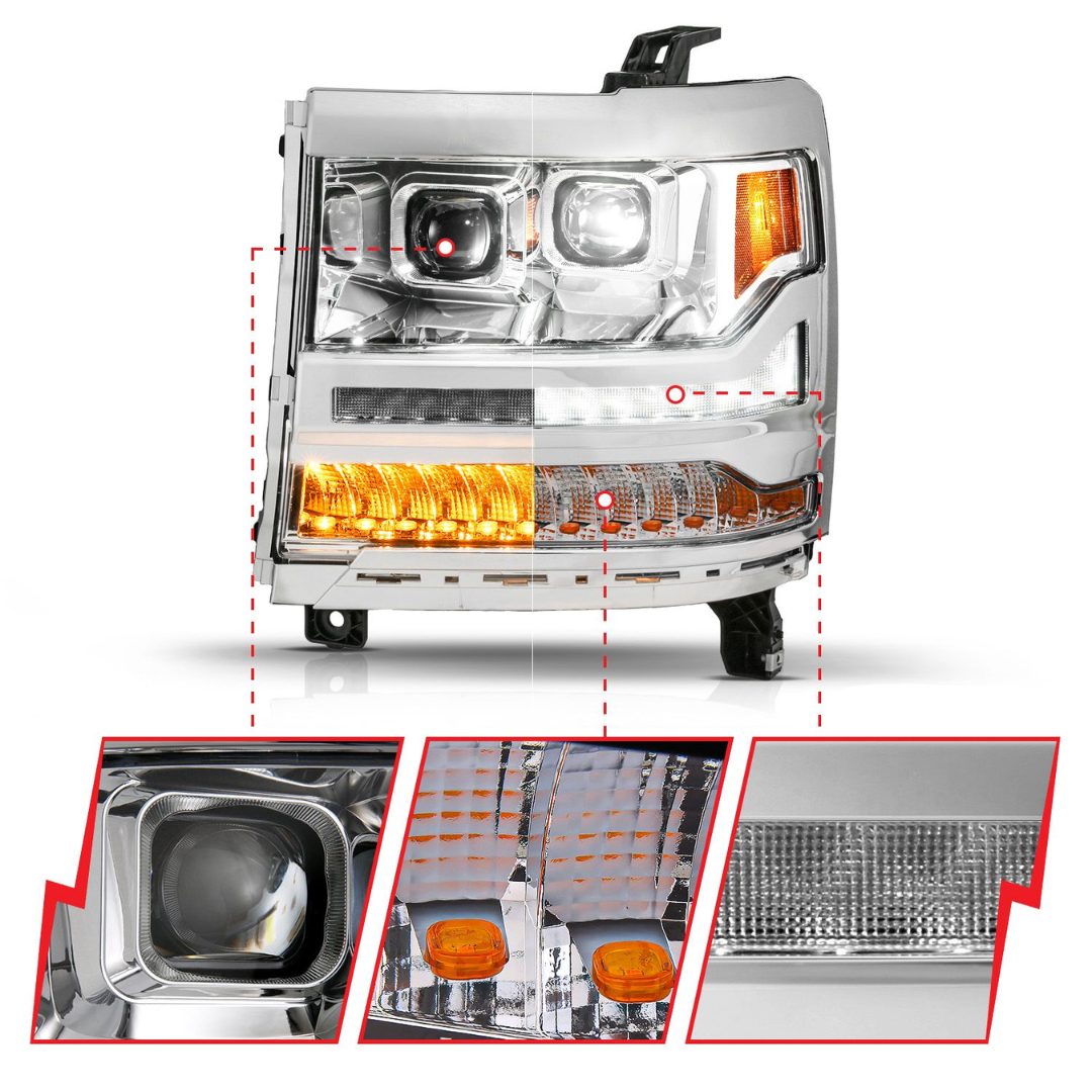 Chevrolet Silverado 1500 16-18 Chrome Projector Plank Style Headlights (FOR HID MODELS ONLY)