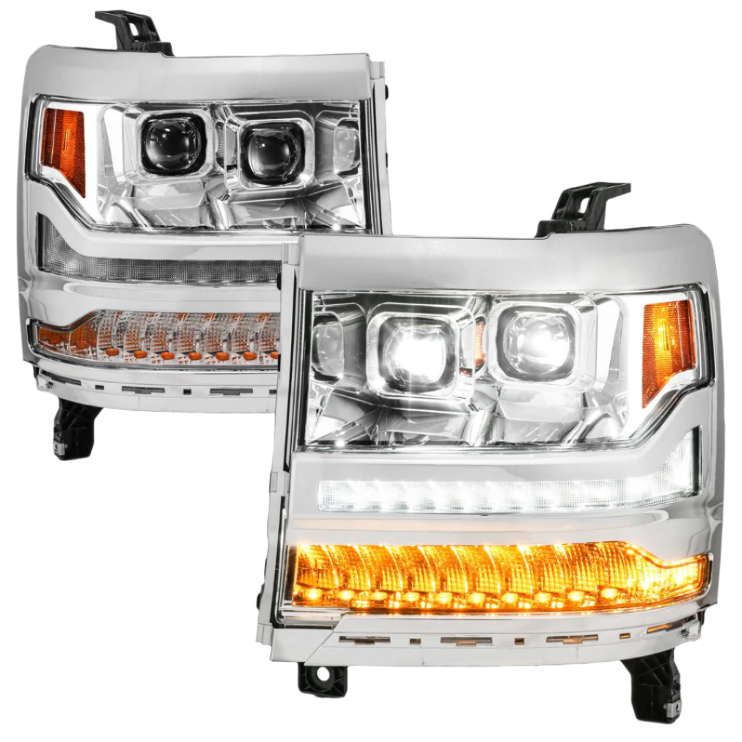 Chevrolet Silverado 1500 16-18 Chrome Projector Plank Style Headlights (FOR HID MODELS ONLY)
