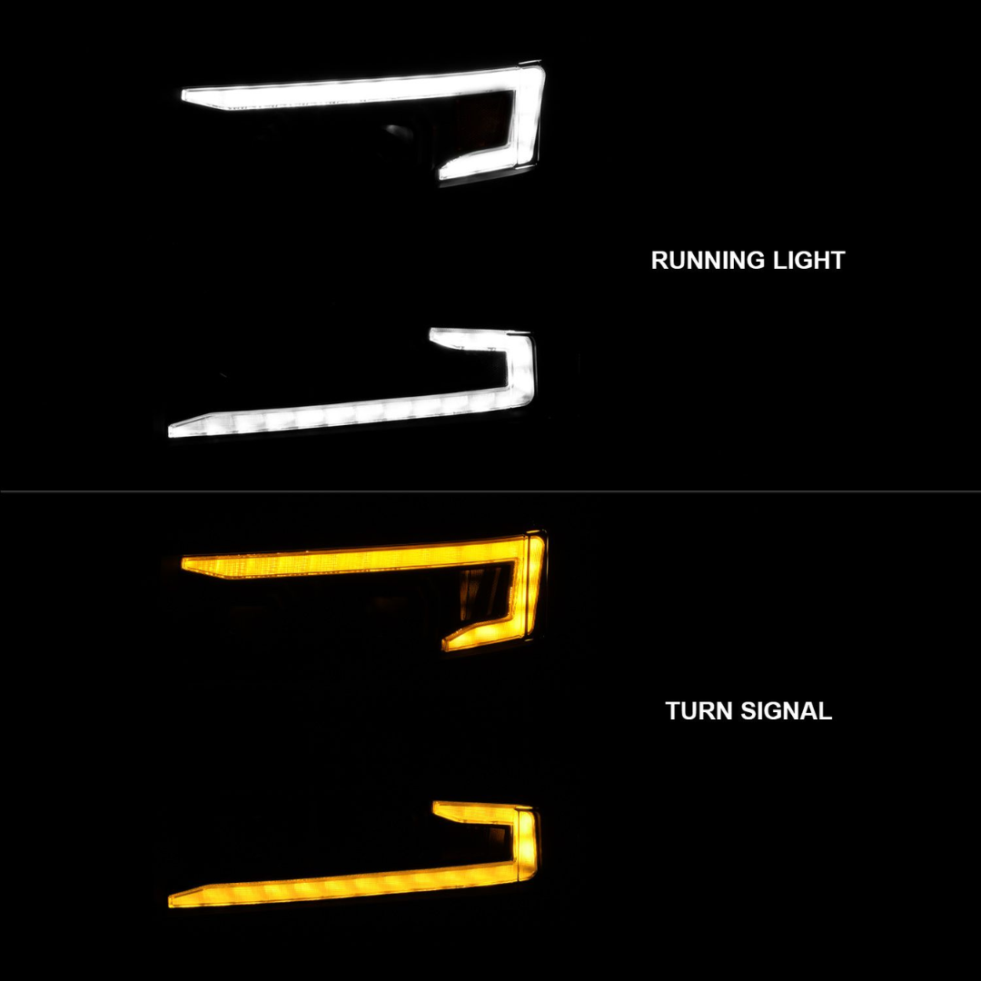 Chevrolet Silverado 1500 19-21 Black Full LED Projector Plank Style Headlights Sequential Signal W/ Initiation Feature (FOR HALOGEN MODELS ONLY)