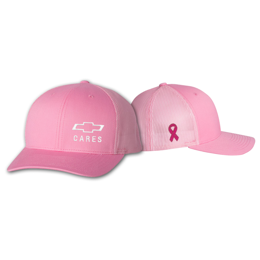 Chevy Cares pink trucker cap with offset logo