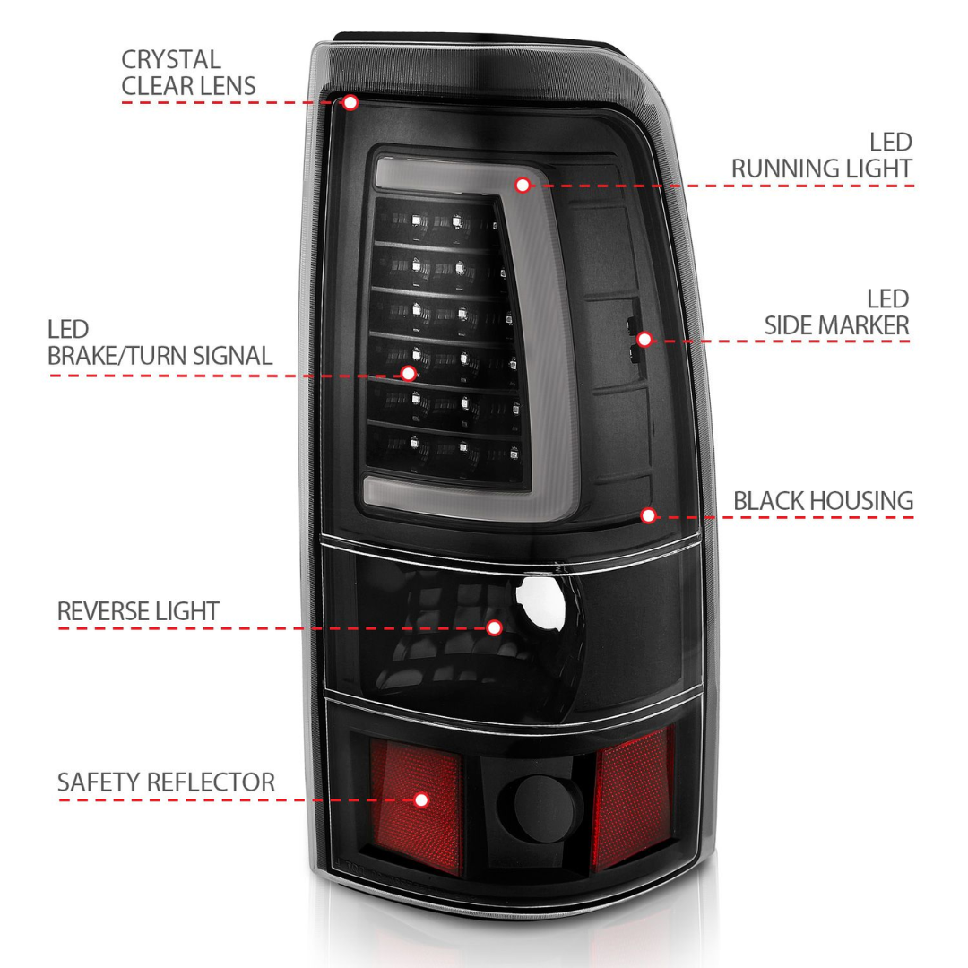 Chevy Silverado 03-06 1500/2500/3500 07 Classic LED C Bar Style Tail Lights Black (SINGLE REAR WHEEL)