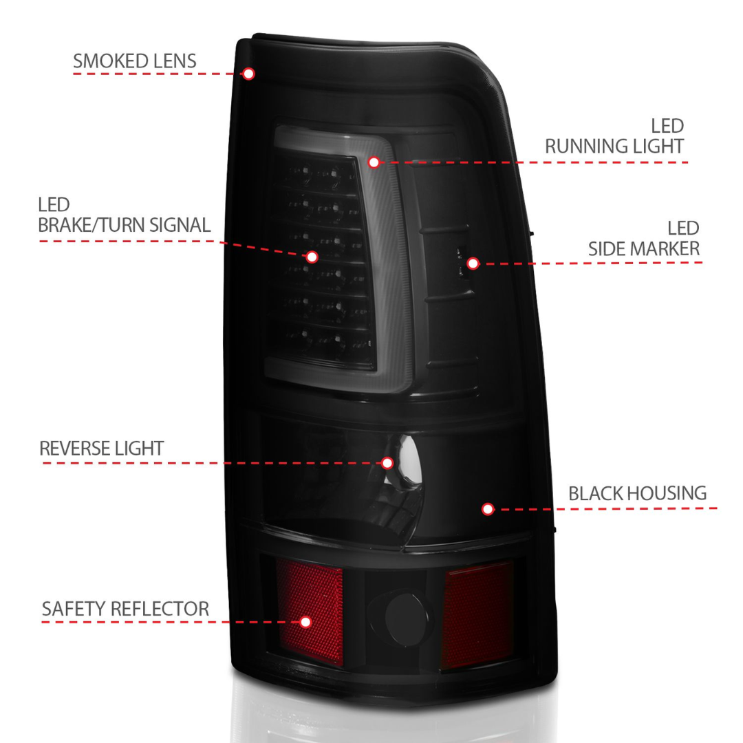 Chevy Silverado 03-06 1500/2500/3500 07 Classic LED C Bar Style Tail Lights Black/Smoke Lens (SINGLE REAR WHEEL)