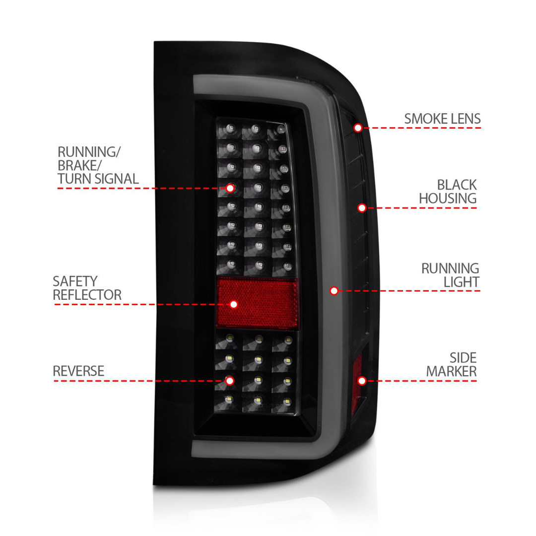Chevy Silverado 1500 07-13 / 2500HD/3500HD 07-14 Full LED C-Bar Tail Lights G5 Black Smoke Lens