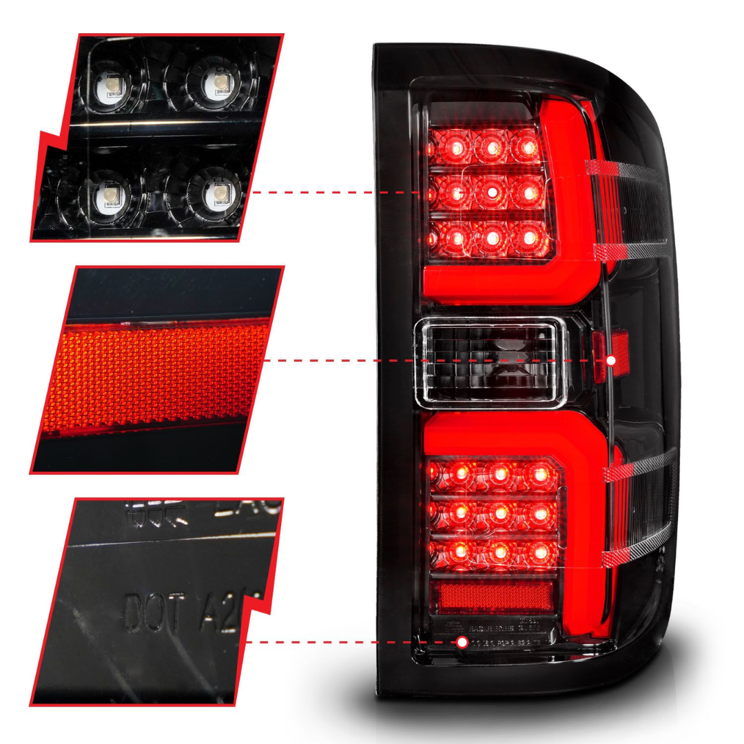 Chevy Silverado 1500 14-18 / 2500HD/3500HD 15-19 / Sierra 2500HD/3500HD Dually 15-19 LED Tail Lights Black w/ Clear Lens W/ Sequential Signal