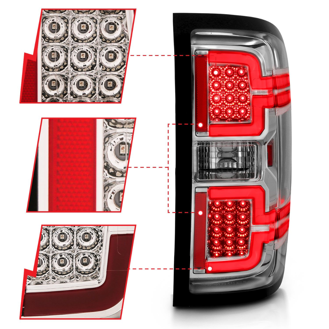 Chevy Silverado 1500 14-18 / 2500HD/3500HD 15-19 / Sierra 2500HD/3500HD Dually LED Light Bar Style Tail Lights Chrome w/ Clear Lens (SEQUENTIAL SIGNAL) (NON OEM LED MODELS)