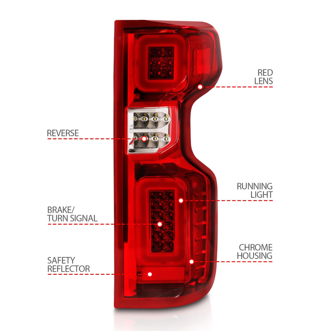 Chevy Silverado 1500 19-23 / 2500HD/3500HD 20-23 Full LED Tail Lights Red /Clear Lens w/ Sequential Signal (FACTORY HALOGEN BULB MODELS)