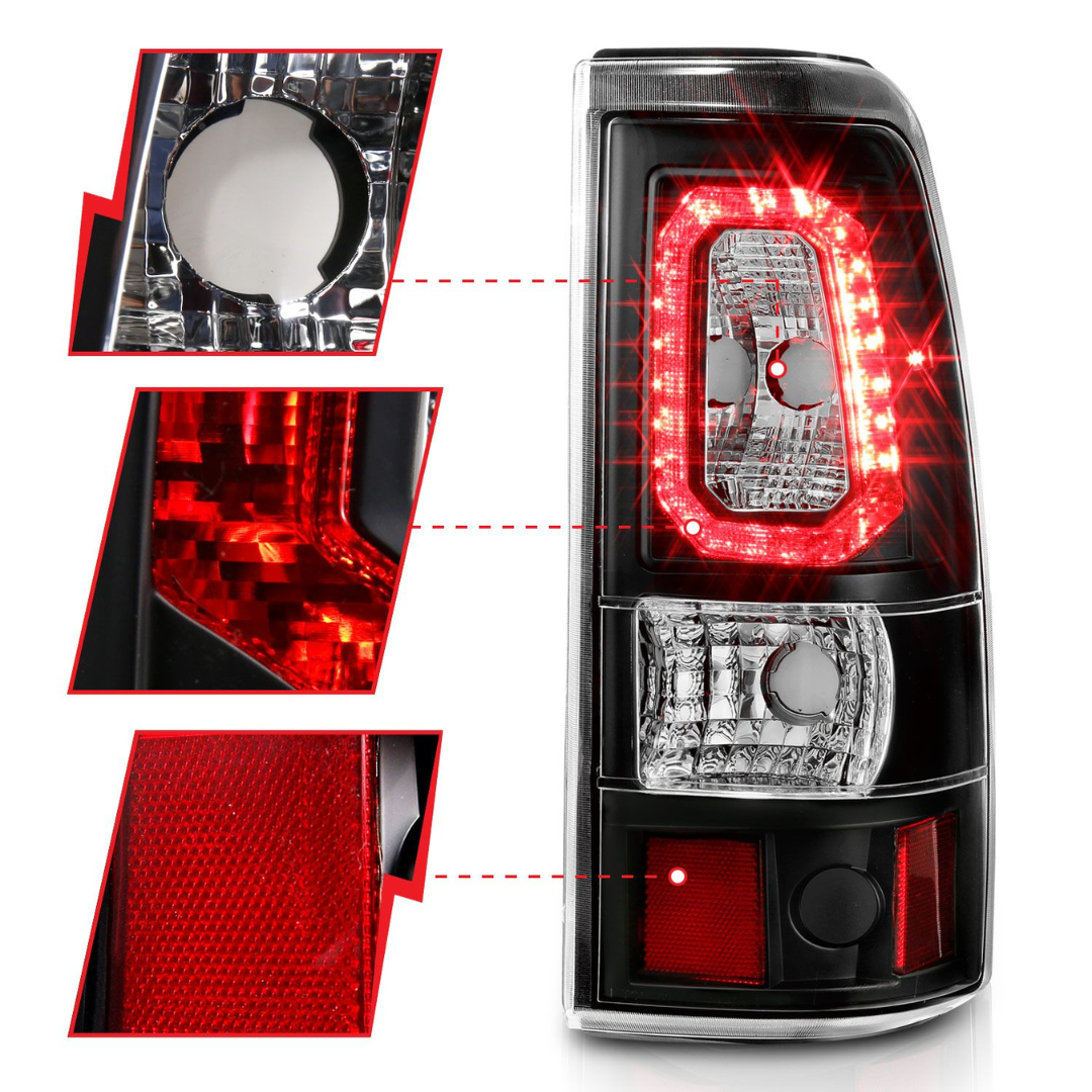 Chevy Silverado 99-02 1500/2500 01-03 3500 GMC Sierra 1500/2500 99-06 LED Bar Style Tail Lights Black Clear Lens