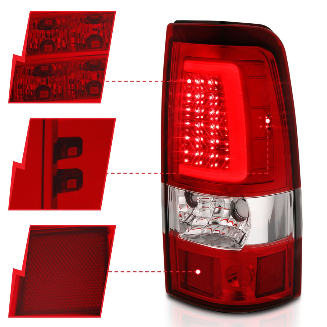 Chevy Silverado 99-02 1500/2500 01-03 3500 GMC Sierra 1500/2500 99-06 LED C Bar Style Tail Lights Red