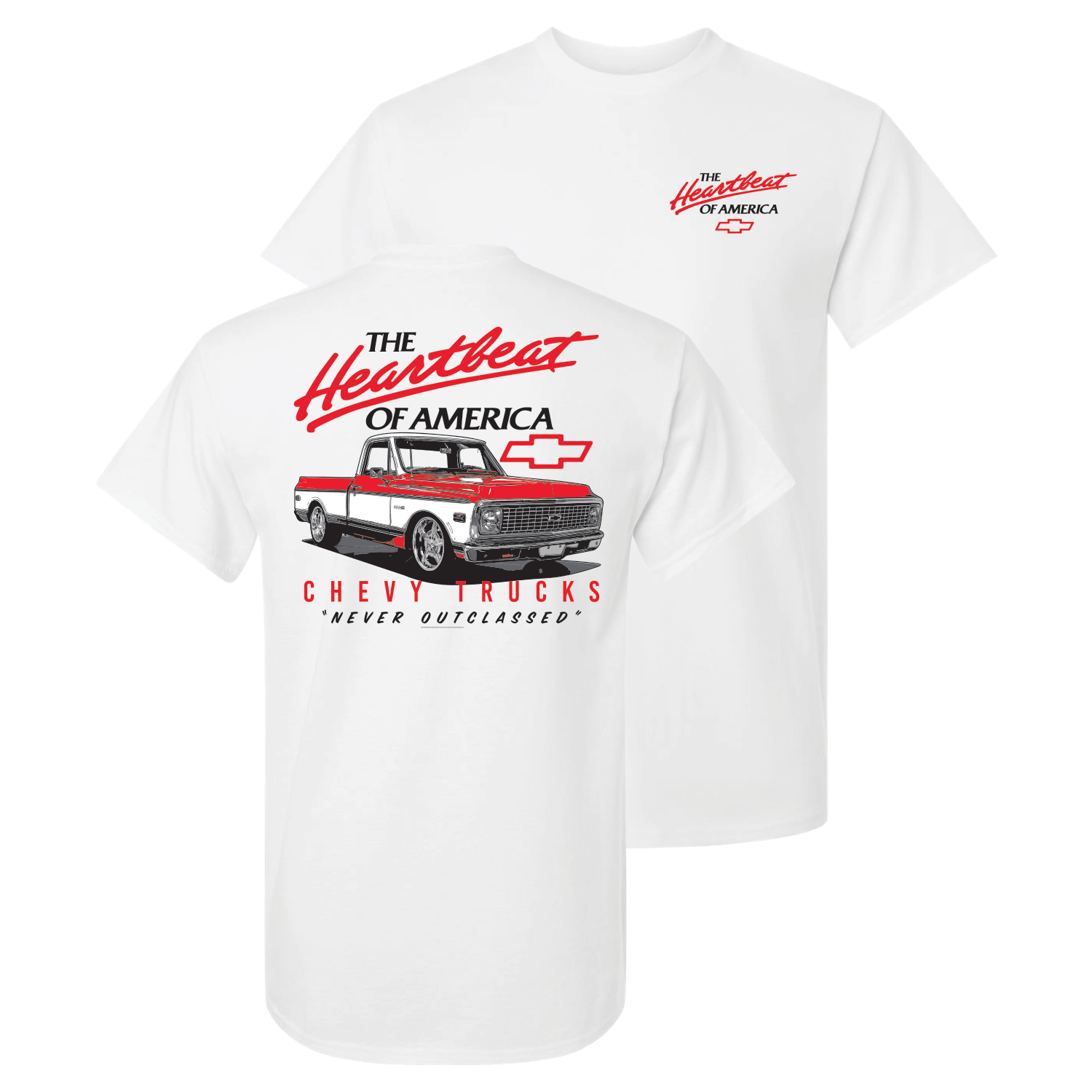Chevy Trucks Never Outclassed Heartbeat of America T-Shirt – White