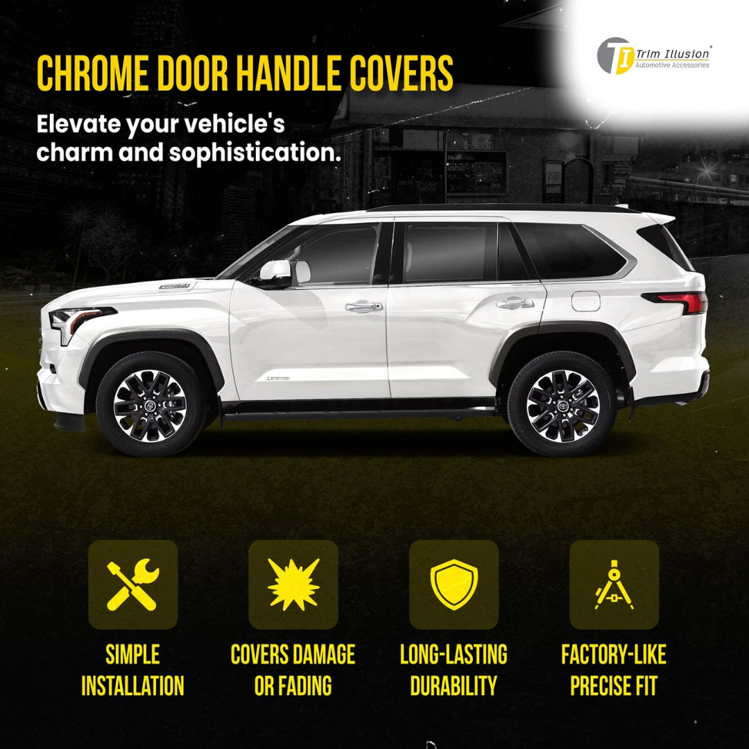 07-21 Toyota Tundra Does not fit Double Cab 2007-2022 Toyota Sequoia, No Smart Key 9 PCS Chrome Snap-on W/Tape Patented Door Handle Cover